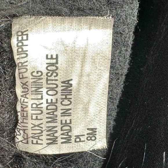 CHARLES DAVID Leather Black Combat Boots Faux Fur Trim Size 8 - Picture 14 of 14